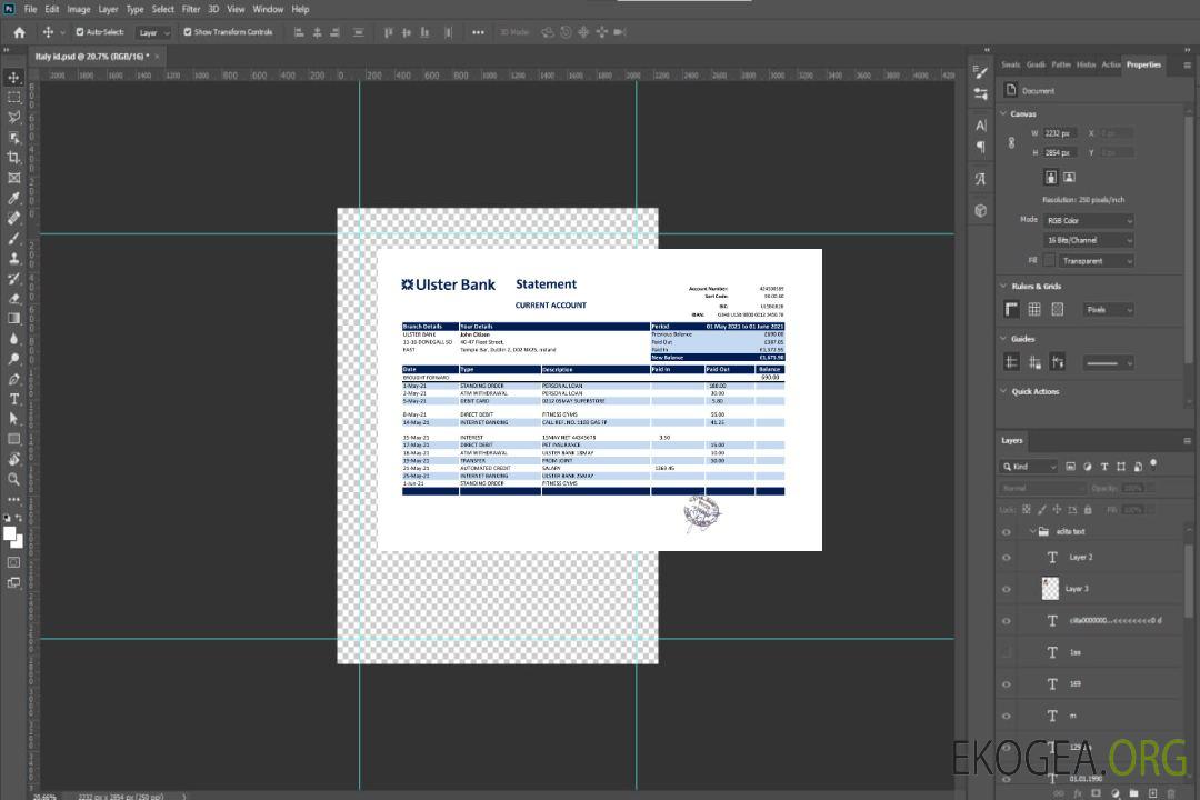 Relevé bancaire de la République d'Irlande Ulster, modèle facile à remplir au format Excel et PDF template